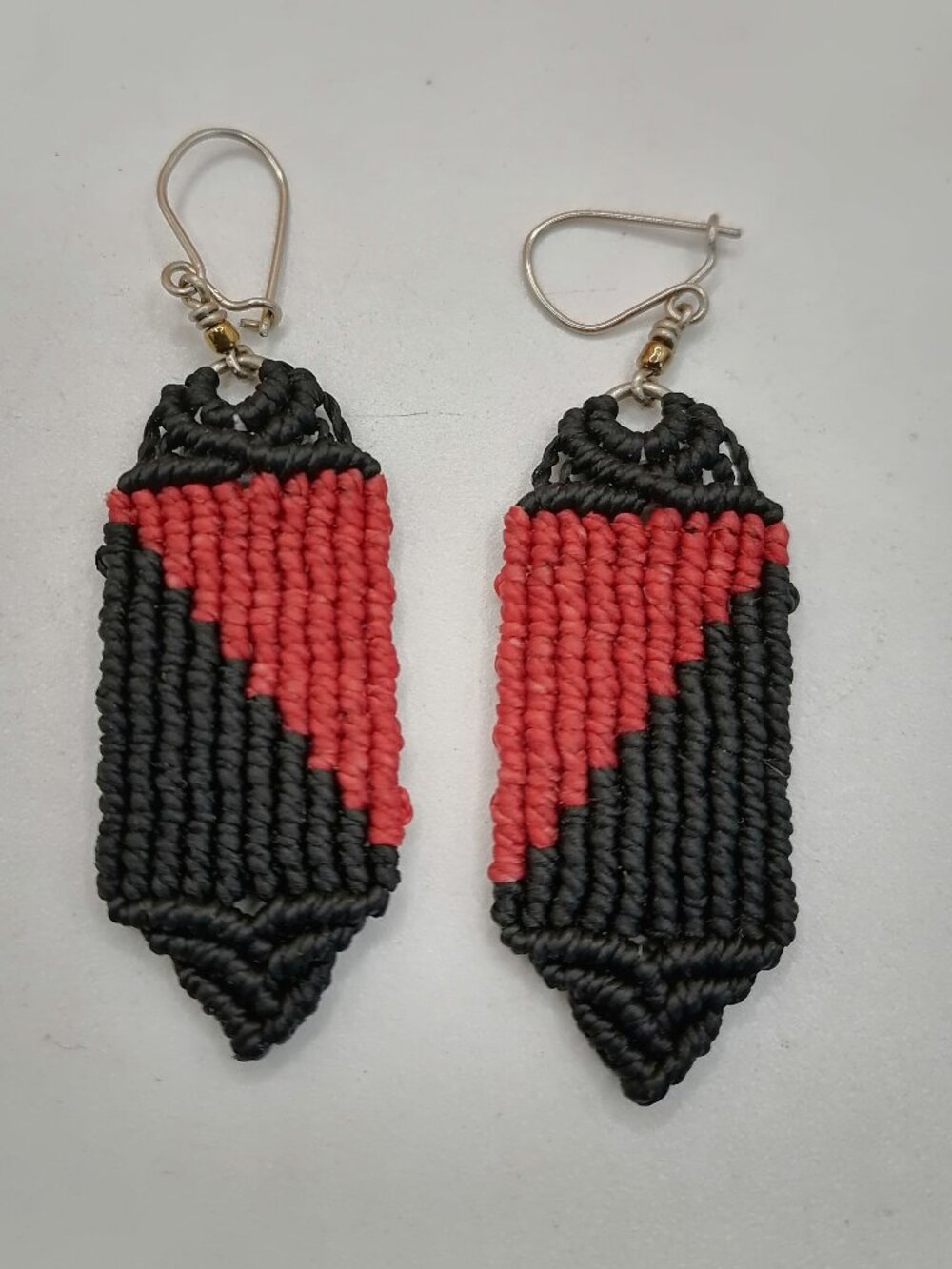 Macrame Earrings Geometric Red and Black Dangle Earrings